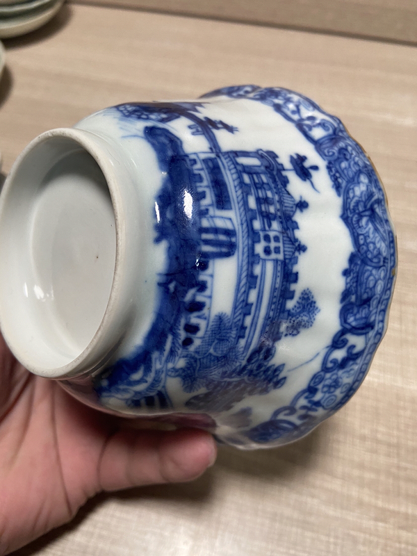 古玩陶瓷清乾隆—青花亭臺樓閣山水紋精品葵口碗拍賣,當前價格3588元
