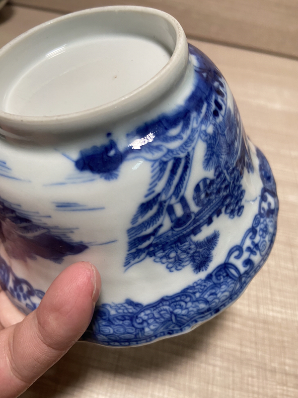 古玩陶瓷清乾隆—青花亭臺樓閣山水紋精品葵口碗拍賣,當前價格3588元
