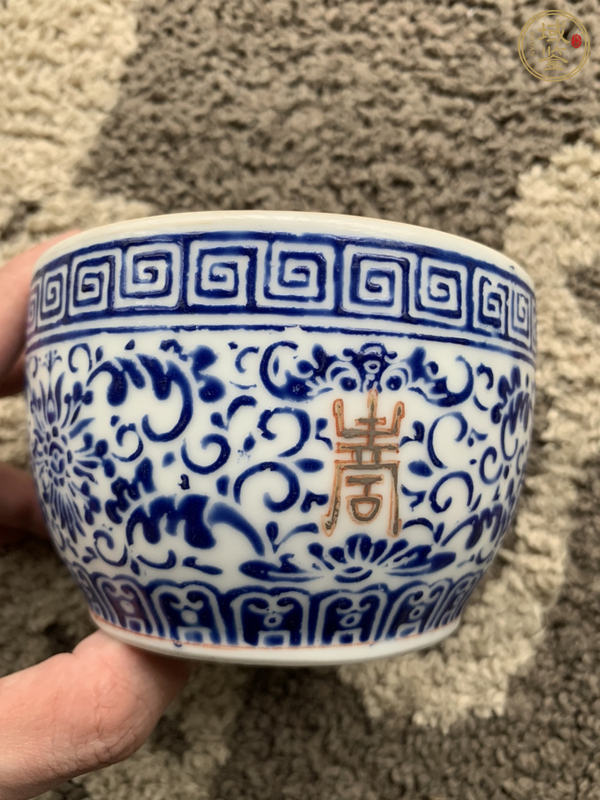 古玩陶瓷青花花間壽字紋缸真品鑒賞圖