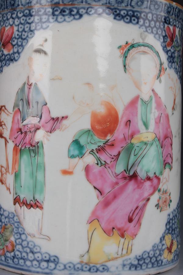 古玩陶瓷【*3938】清乾隆???青花加彩嬰戲圖紋把杯拍賣,當(dāng)前價(jià)格3700元