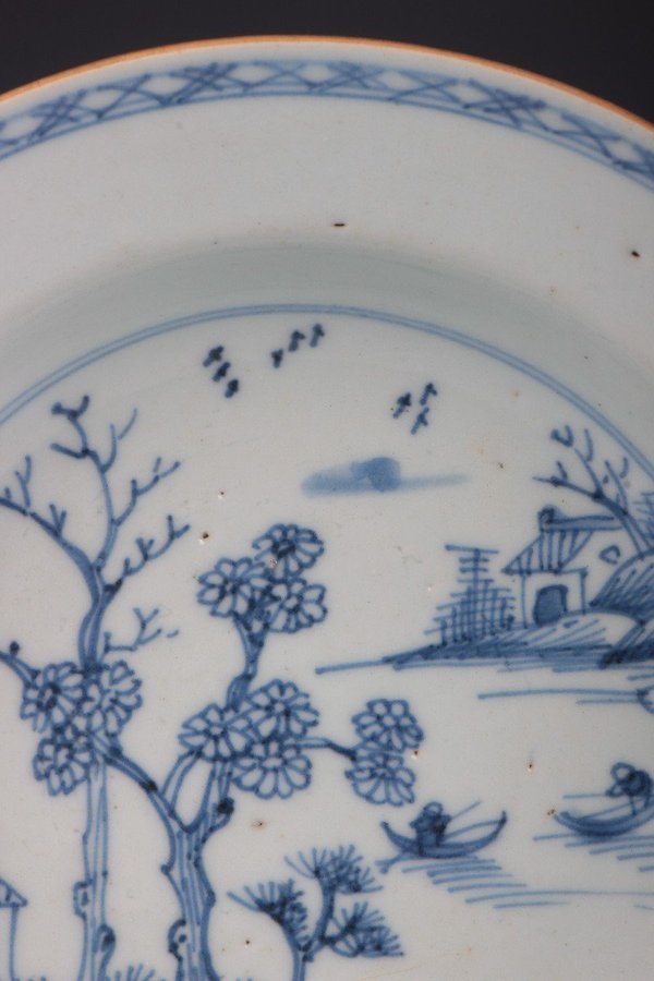 古玩陶瓷【3400】清早期 青花山水紋折沿盤拍賣,當前價格2600元