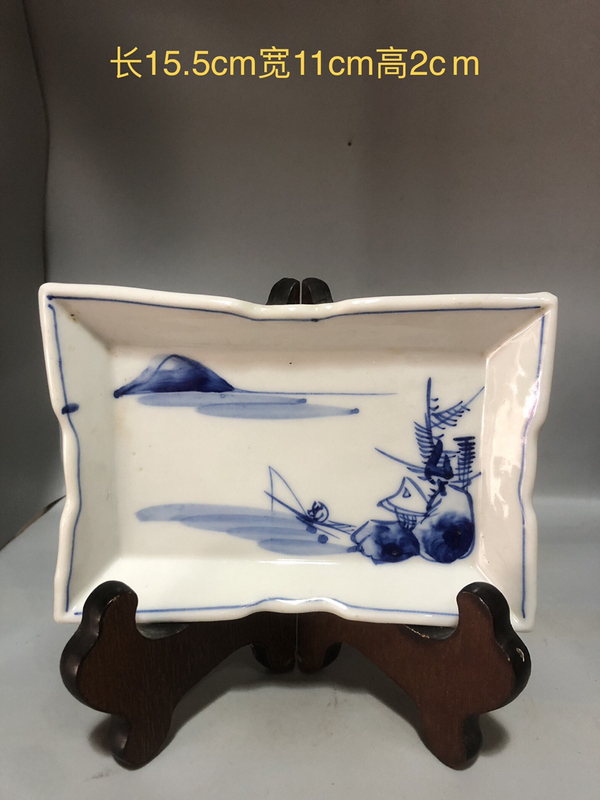 古玩陶瓷晚清意境青花方盤拍賣,當前價格520元