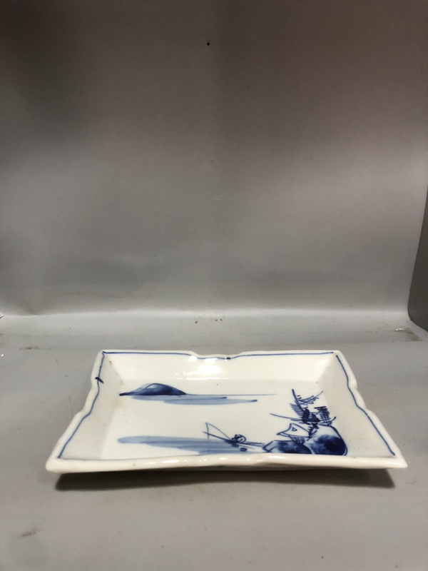 古玩陶瓷晚清意境青花方盤拍賣,當前價格520元