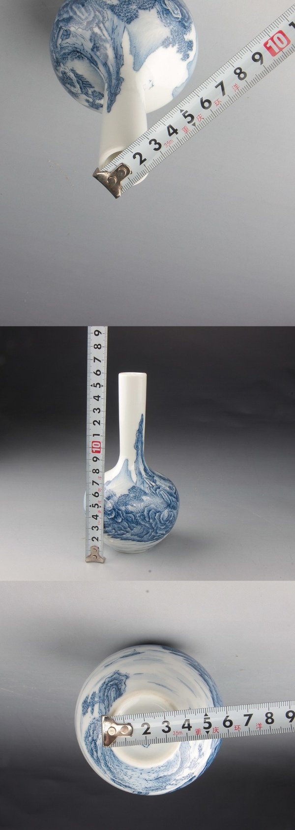 古玩陶瓷【*3891】567 藍料彩通景山水紋長頸瓶拍賣,當前價格3500元