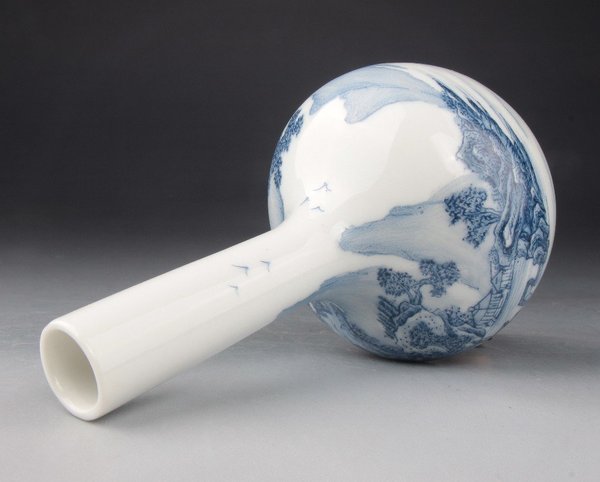 古玩陶瓷【*3891】567 藍料彩通景山水紋長頸瓶拍賣,當前價格3500元