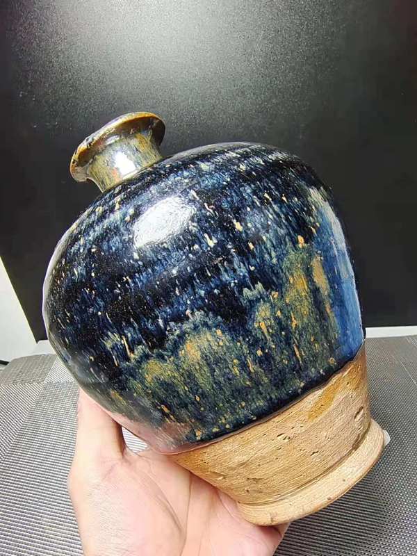 古玩陶瓷金元磁州窯兔毫釉梅瓶(藍(lán)豪)拍賣(mài),當(dāng)前價(jià)格5500元