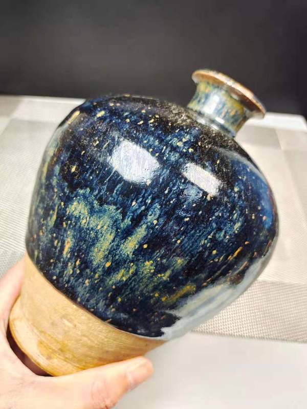 古玩陶瓷金元磁州窯兔毫釉梅瓶(藍(lán)豪)拍賣(mài),當(dāng)前價(jià)格5500元