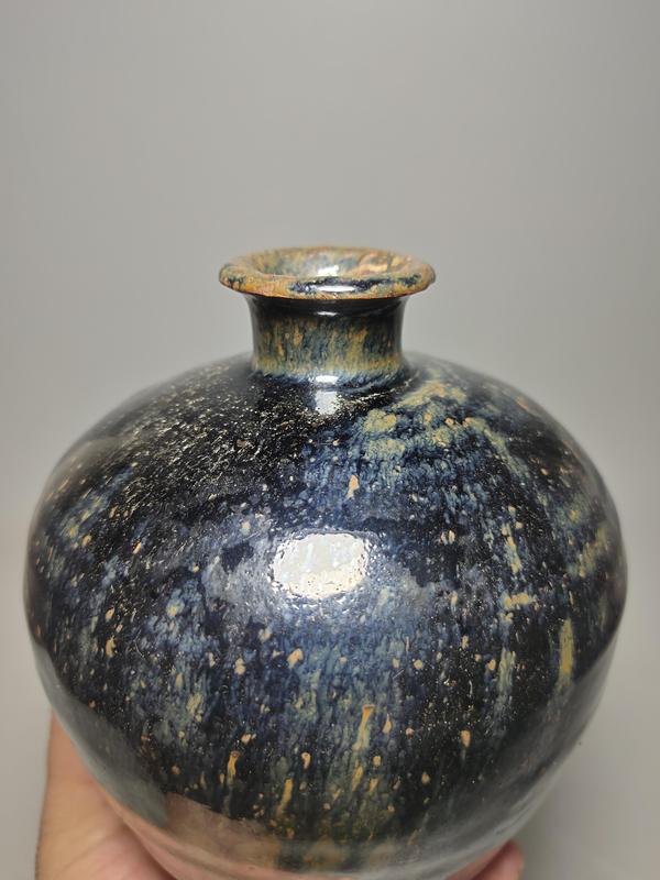 古玩陶瓷金元磁州窯兔毫釉梅瓶(藍(lán)豪)拍賣(mài),當(dāng)前價(jià)格5500元