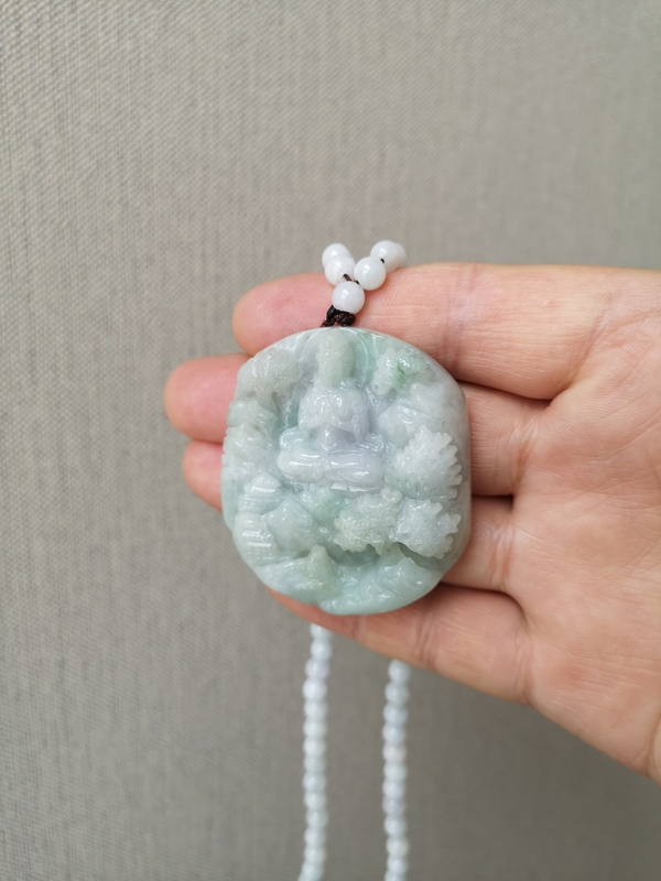 古玩玉器翡翠觀音牌拍賣,當前價格889元