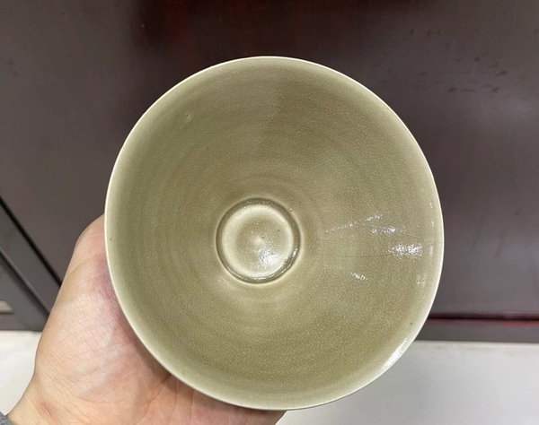 古玩陶瓷宋代,耀州窯,青瓷斗笠盞拍賣,當前價格5555元