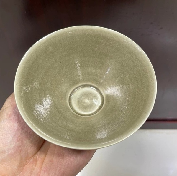 古玩陶瓷宋代,耀州窯,青瓷斗笠盞拍賣,當前價格5555元