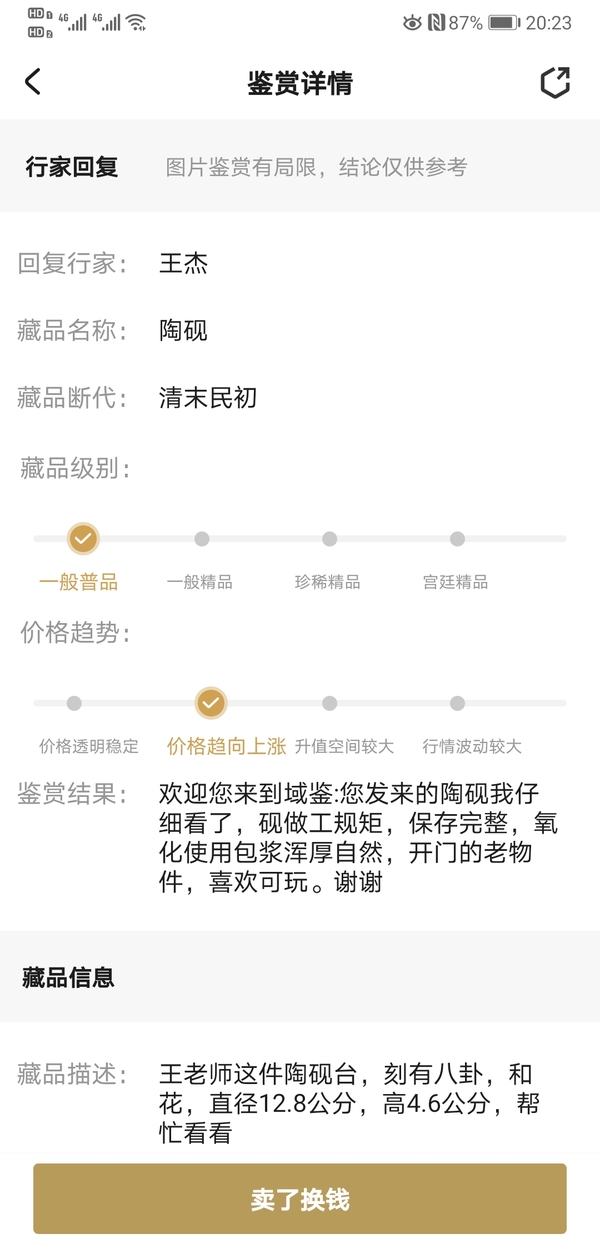 古玩雜項陶硯拍賣，當前價格450元