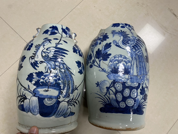 古玩陶瓷清道光 精品青釉青花洞石鳳凰紋大瓶一對(duì)拍賣，當(dāng)前價(jià)格720元