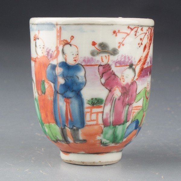 古玩陶瓷清乾隆 廣彩五子奪魁紋把杯拍賣,當前價格3580元