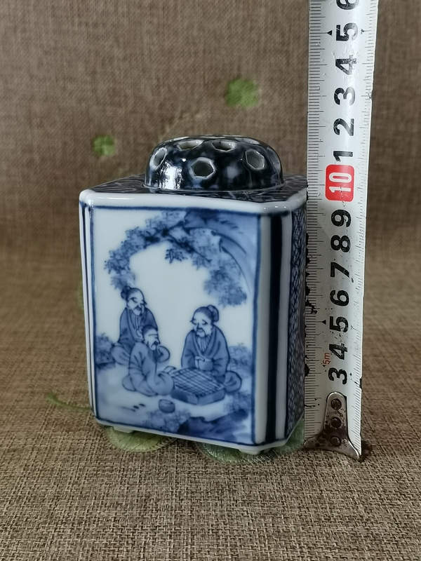 古玩陶瓷【精品香薰】民國(guó)青花四方高士圖香薰拍賣(mài)，當(dāng)前價(jià)格1880元