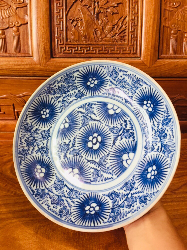 古玩陶瓷太陽花福字青花盤拍賣,當前價格1380元