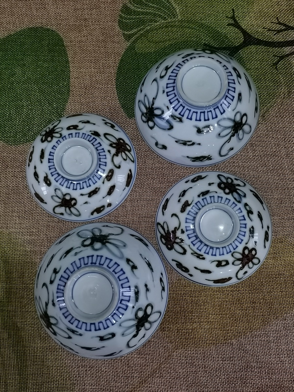 古玩陶瓷【青花釉下彩】晚清民國青花褐彩斗笠蓋茶盞一對拍賣,當前價格860元