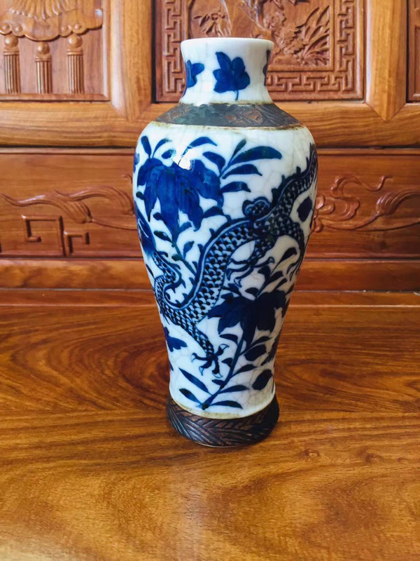 古玩陶瓷青花龍穿花紋梅瓶拍賣,當前價格1288元