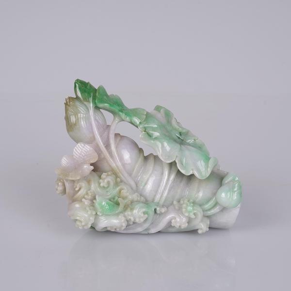 古玩玉器天然翡翠“荷塘蓮藕”大擺件拍賣,當(dāng)前價(jià)格5800元