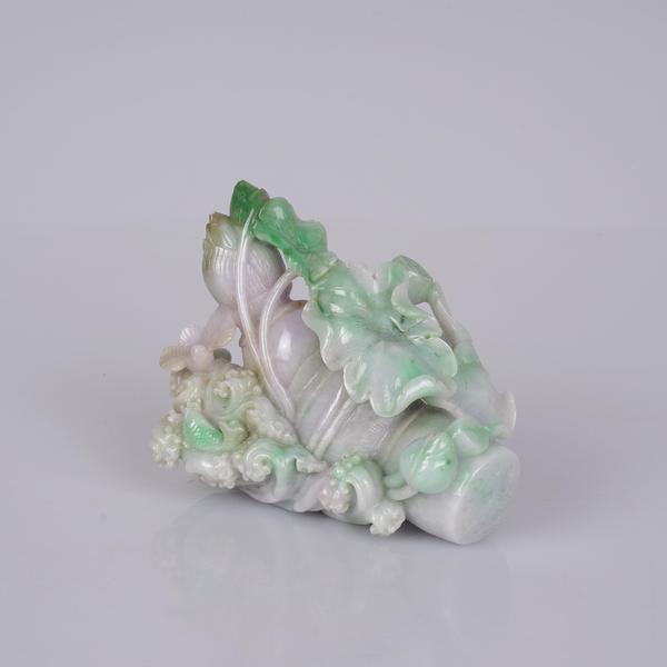 古玩玉器天然翡翠“荷塘蓮藕”大擺件拍賣,當(dāng)前價(jià)格5800元