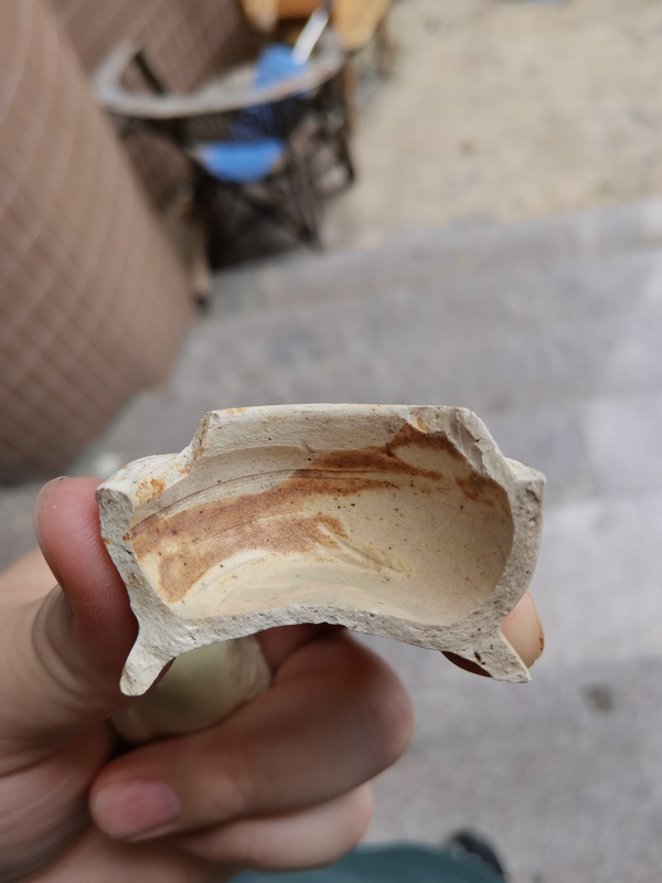 古玩陶瓷長沙窯印花白釉綠彩瓜棱粉盒標本拍賣,當前價格88元
