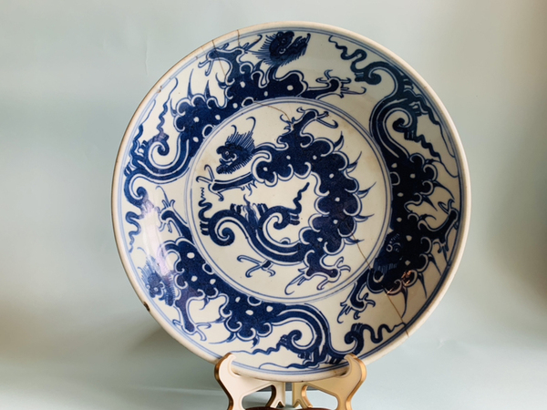 古玩陶瓷摩羯龍紋青花盤拍賣,當前價格1240元