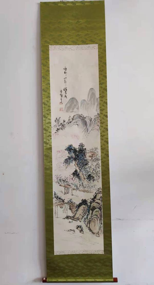 古玩字畫創匯時期水邨山郭立軸拍賣,當前價格398元
