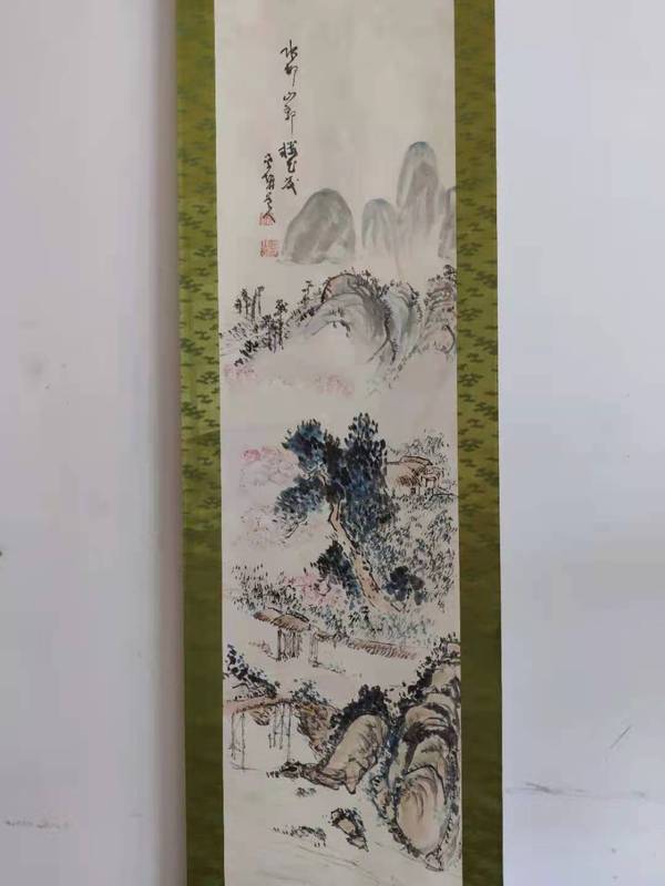 古玩字畫創匯時期水邨山郭立軸拍賣,當前價格398元