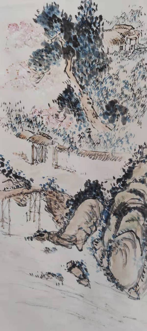 古玩字畫創匯時期水邨山郭立軸拍賣,當前價格398元