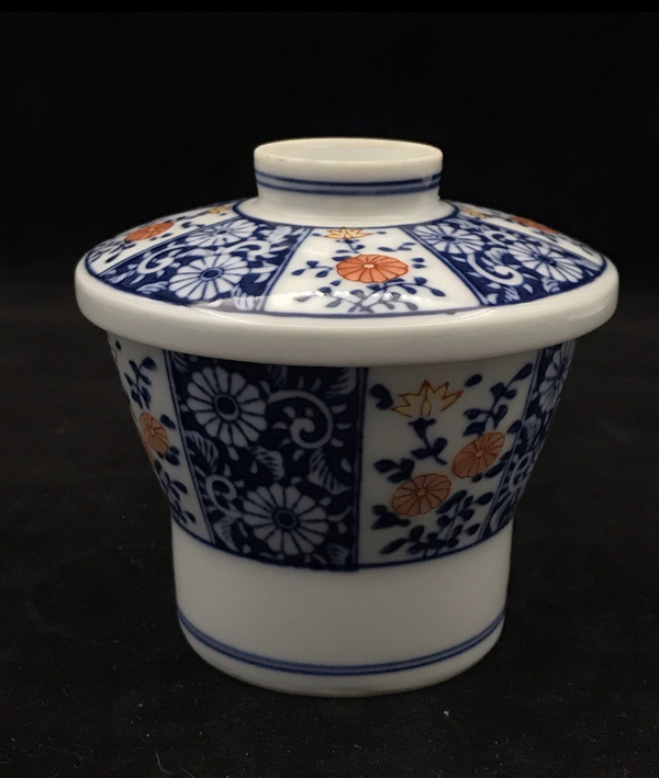 古玩陶瓷青花加彩蓋碗拍賣,當前價格220元
