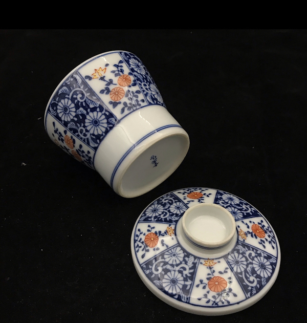 古玩陶瓷青花加彩蓋碗拍賣,當前價格220元
