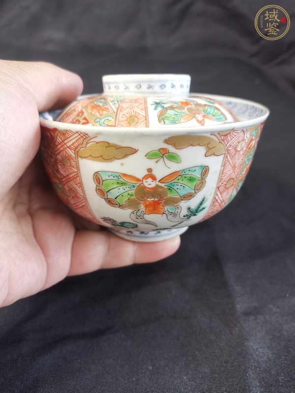 古玩陶瓷青花加彩描金紋蓋碗真品鑒賞圖