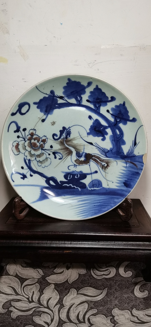 古玩轉賣青花釉里紅鳳穿牡丹盤拍賣，當前價格1900元