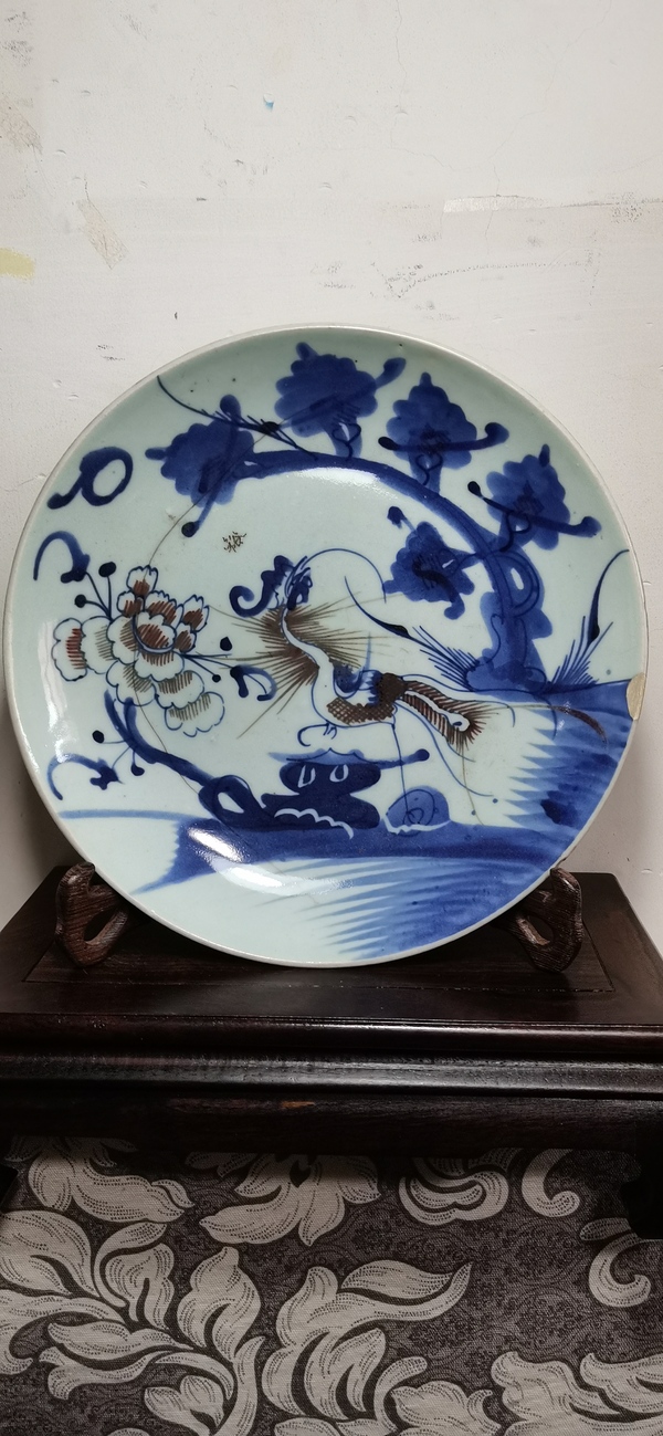 古玩陶瓷青花釉里紅鳳穿牡丹盤(pán)拍賣(mài),當(dāng)前價(jià)格2000元