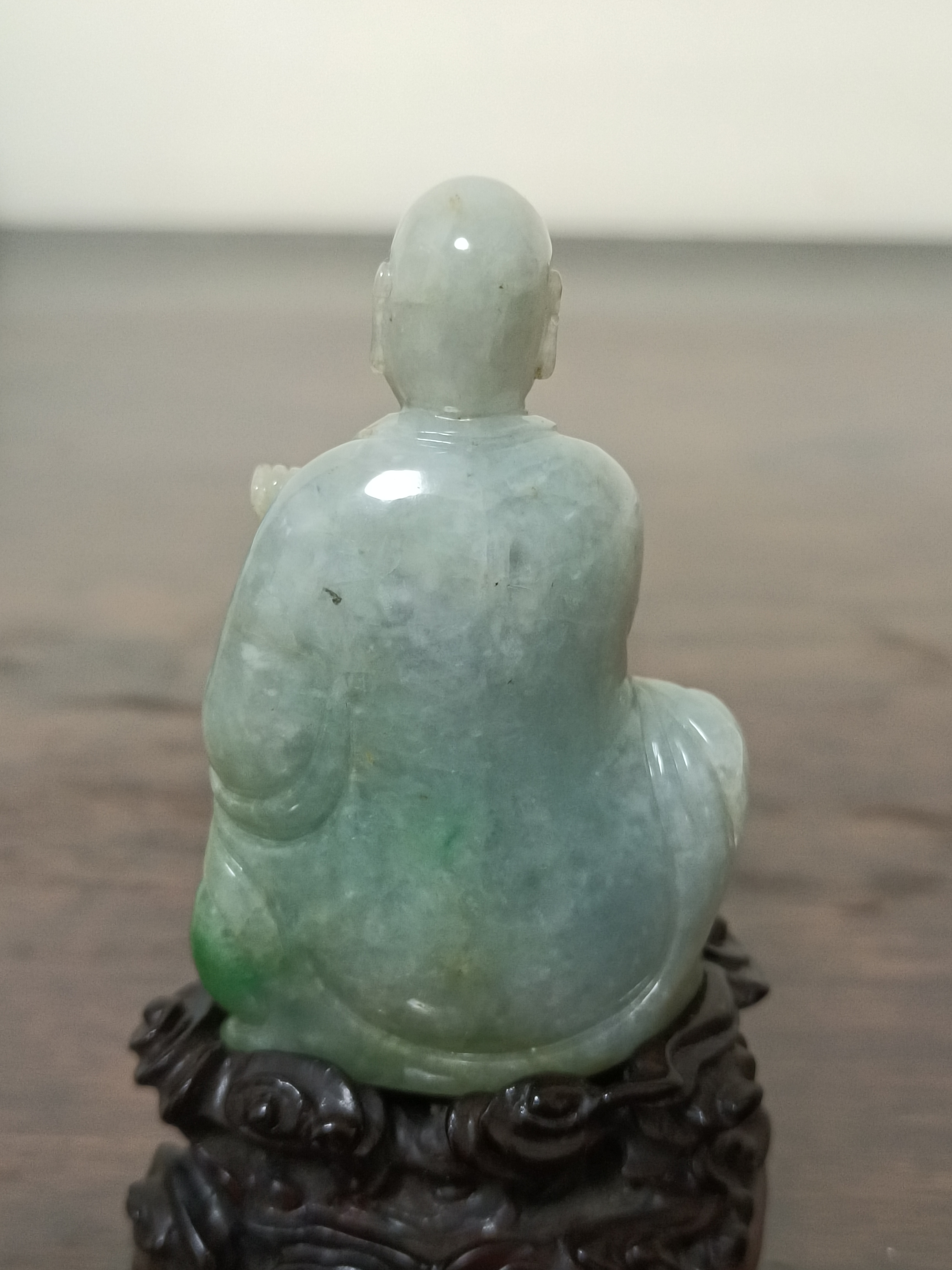 中国古玩唐物緑砡石翡翠青砡手彫水盠-