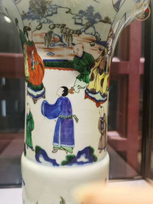 古玩陶瓷青花五彩人物紋花觚真品鑒賞圖