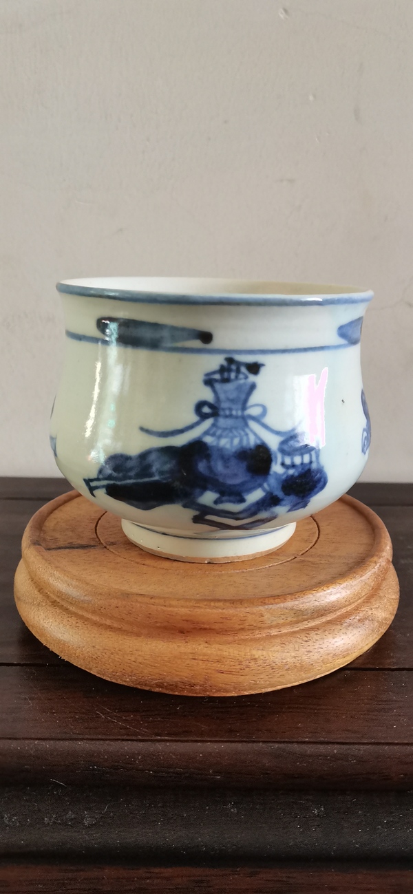 古玩陶瓷博古圖青花圈足缽式香爐拍賣,當前價格1500元