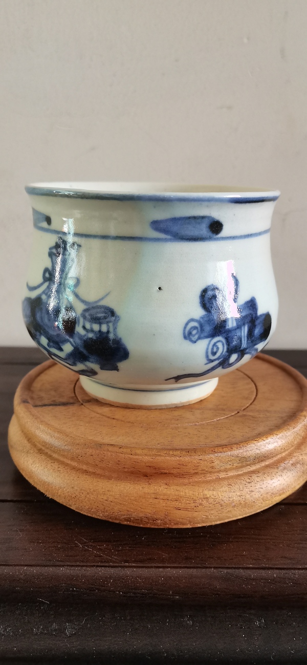 古玩陶瓷博古圖青花圈足缽式香爐拍賣,當前價格1500元
