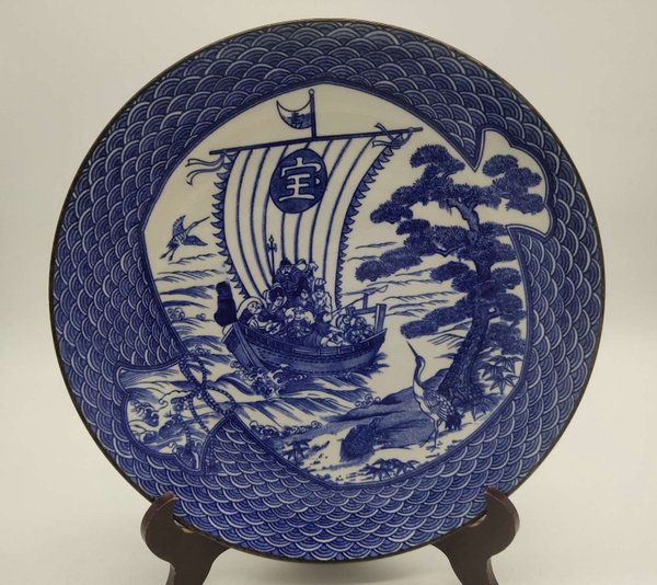 古玩陶瓷航海圖青花盤拍賣,當前價格398元