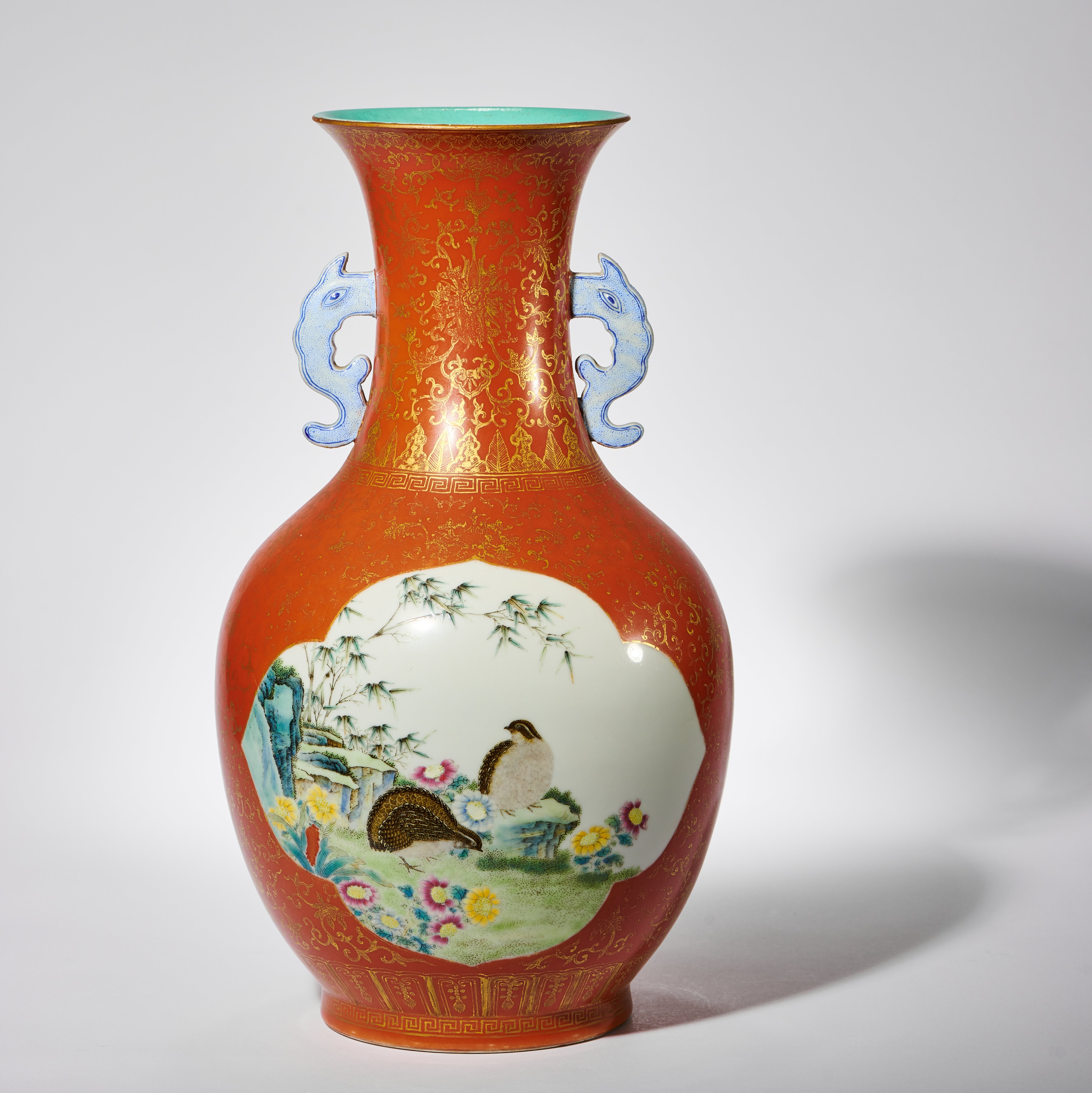 Amazon.co.jp: 中国美術 粉彩 花鳥紋 珊瑚釉 遊高台 洗 φ14cm 緒