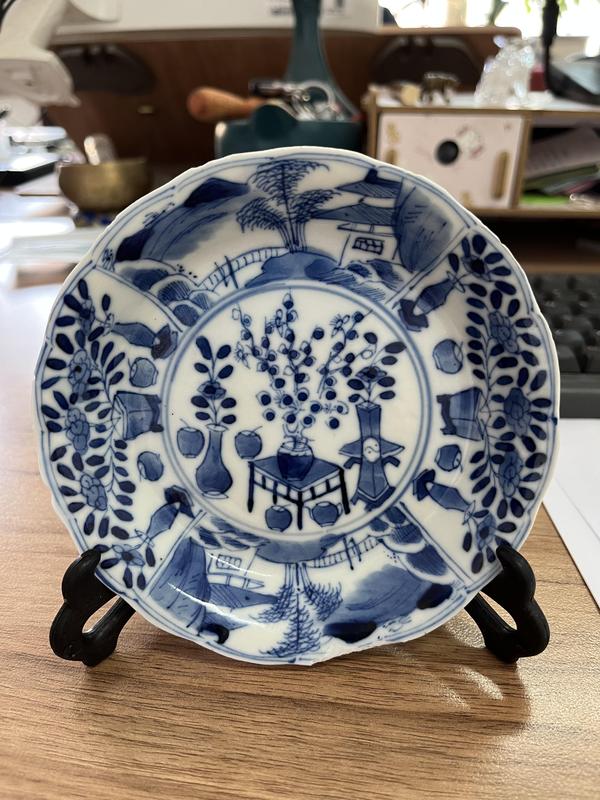古玩陶瓷乾隆年制款博古圖青花盤拍賣,當前價格688元