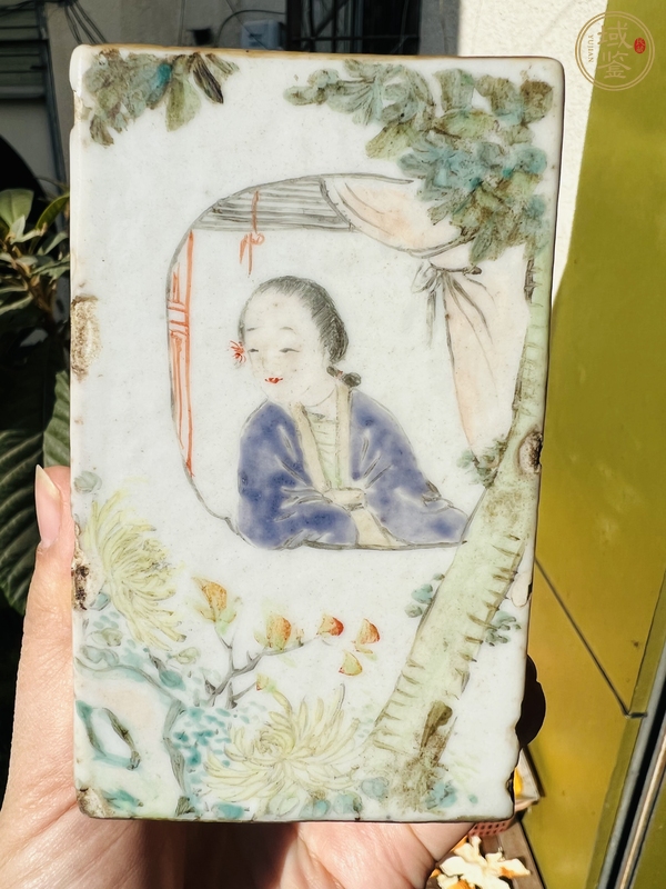 古玩陶瓷淺絳彩人物花鳥筆筒真品鑒賞圖