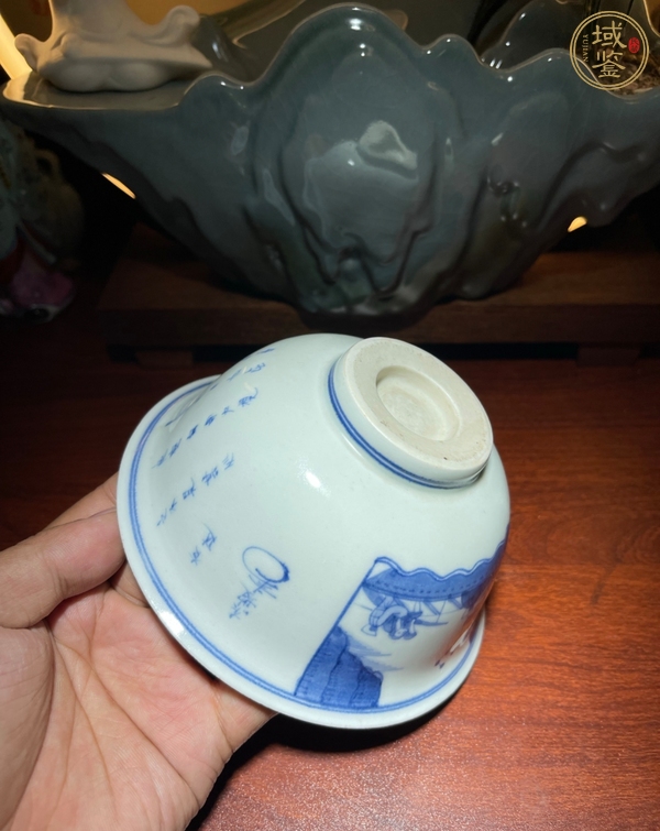 古玩陶瓷日本明治青花赤壁賦碗真品鑒賞圖