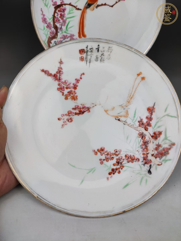 古玩陶瓷花鳥紋彩繪盤真品鑒賞圖