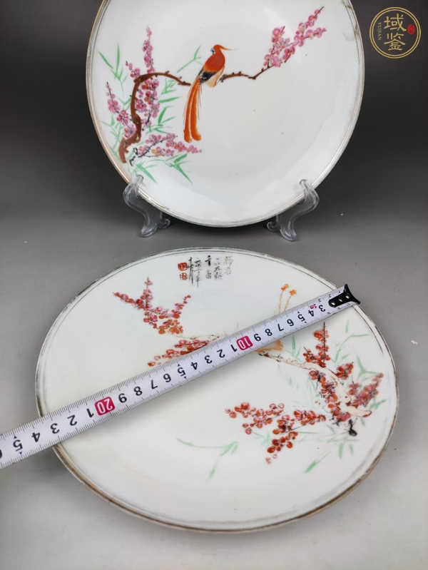 古玩陶瓷花鳥紋彩繪盤真品鑒賞圖