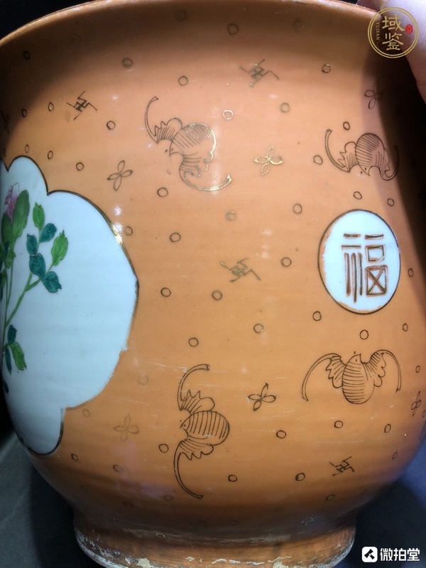 古玩陶瓷花鳥(niǎo)紋粉彩花盆真品鑒賞圖