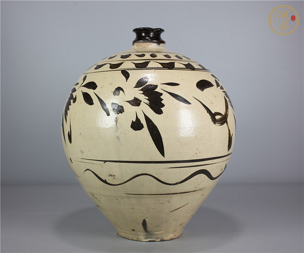 古玩瓷器元代山西窑场白地黑花嘟噜瓶真品鉴赏图