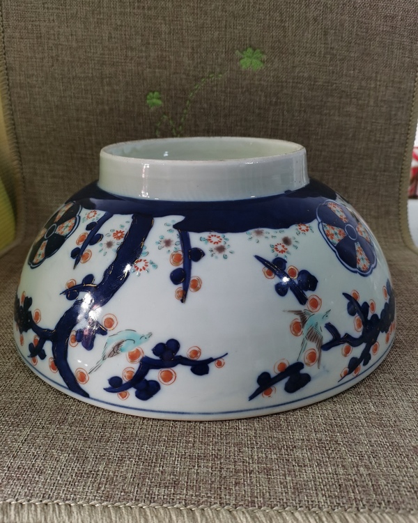 古玩陶瓷【大尺寸碗】晚清青花加彩描金大碗拍賣,當前價格2360元