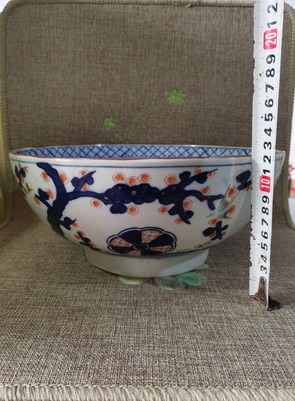 古玩陶瓷【大尺寸碗】晚清青花加彩描金大碗拍賣,當前價格2360元