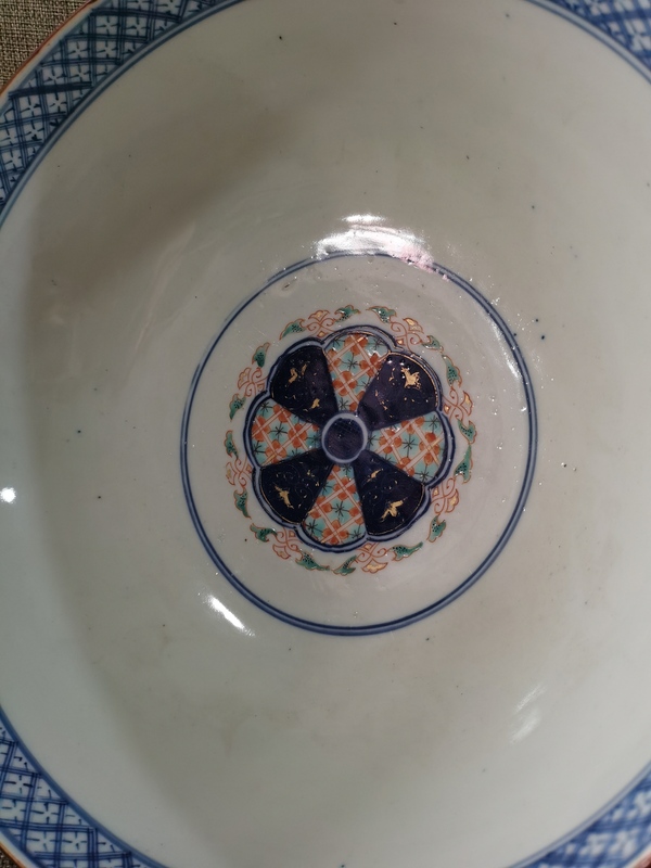 古玩陶瓷【大尺寸碗】晚清青花加彩描金大碗拍賣,當前價格2360元